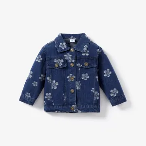 PatPat Toddler Girl Sweet Floral Pattern Denim Jacket