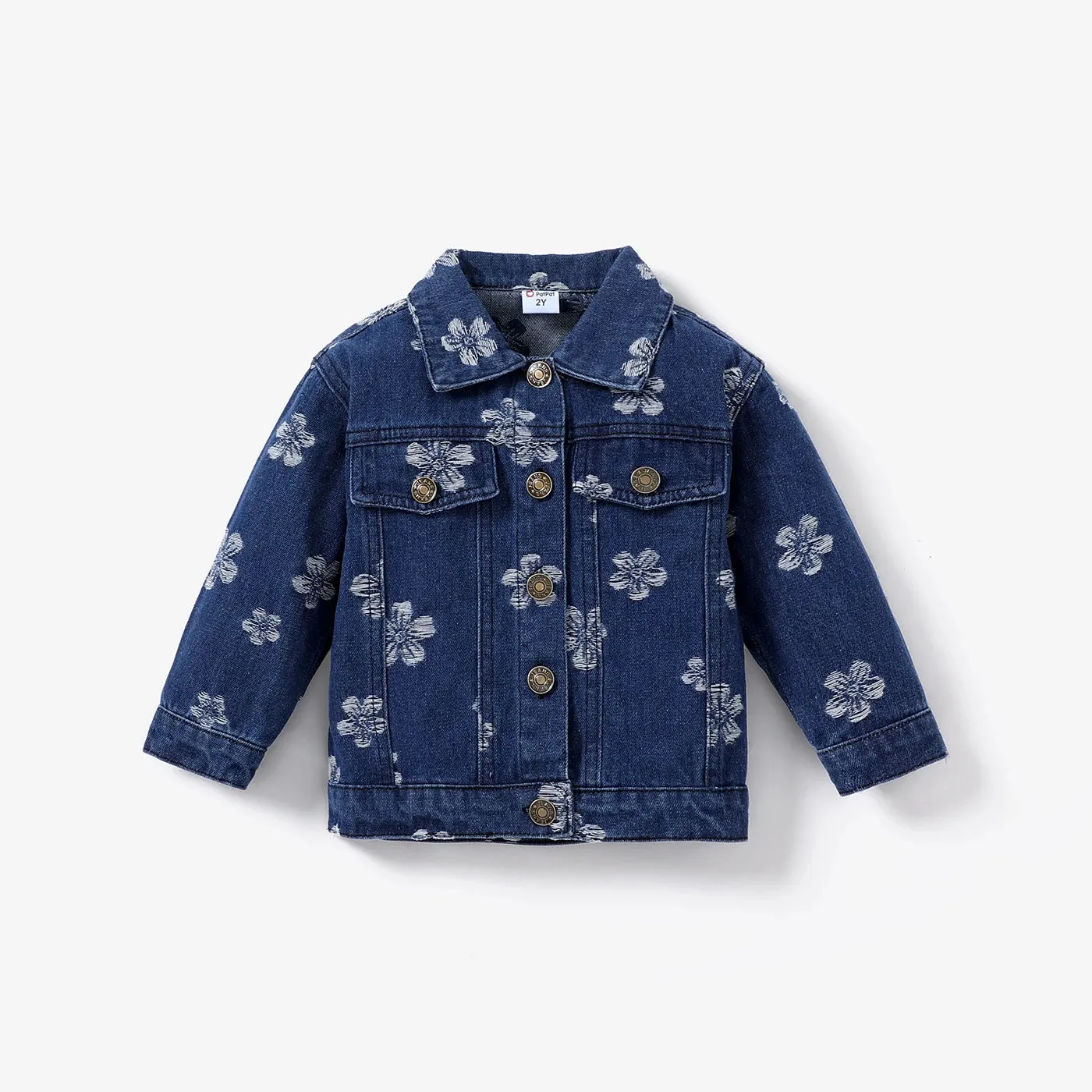 PatPat Toddler Girl Sweet Floral Pattern Denim Jacket