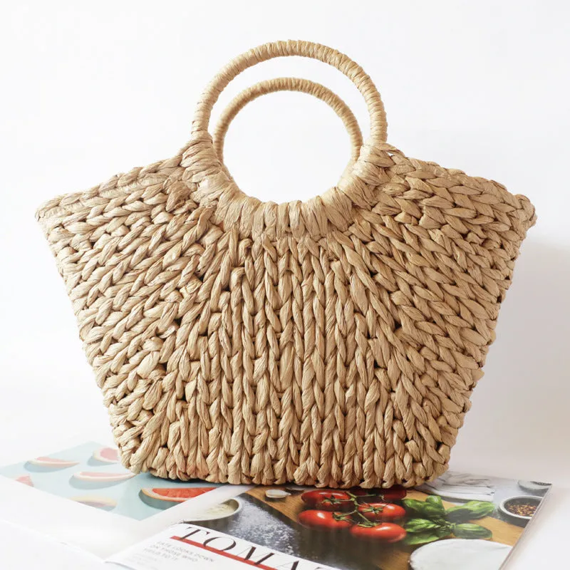 Paziye Bohemian Angled Straw Bag Beach Bag