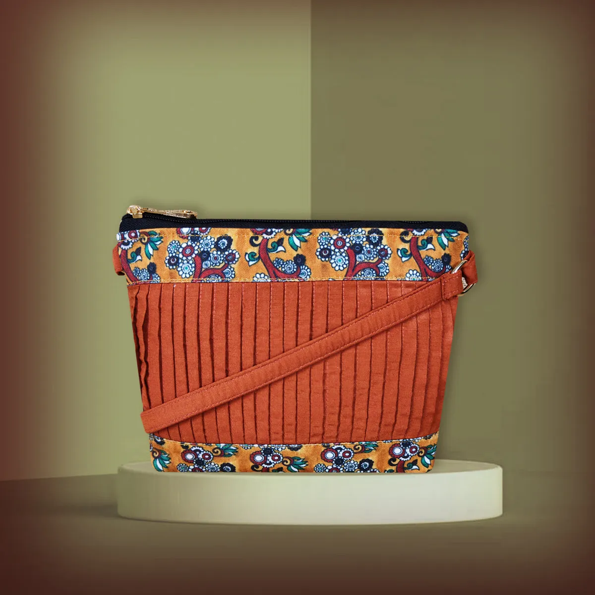 Pleated Rust-Orange Sling Bag