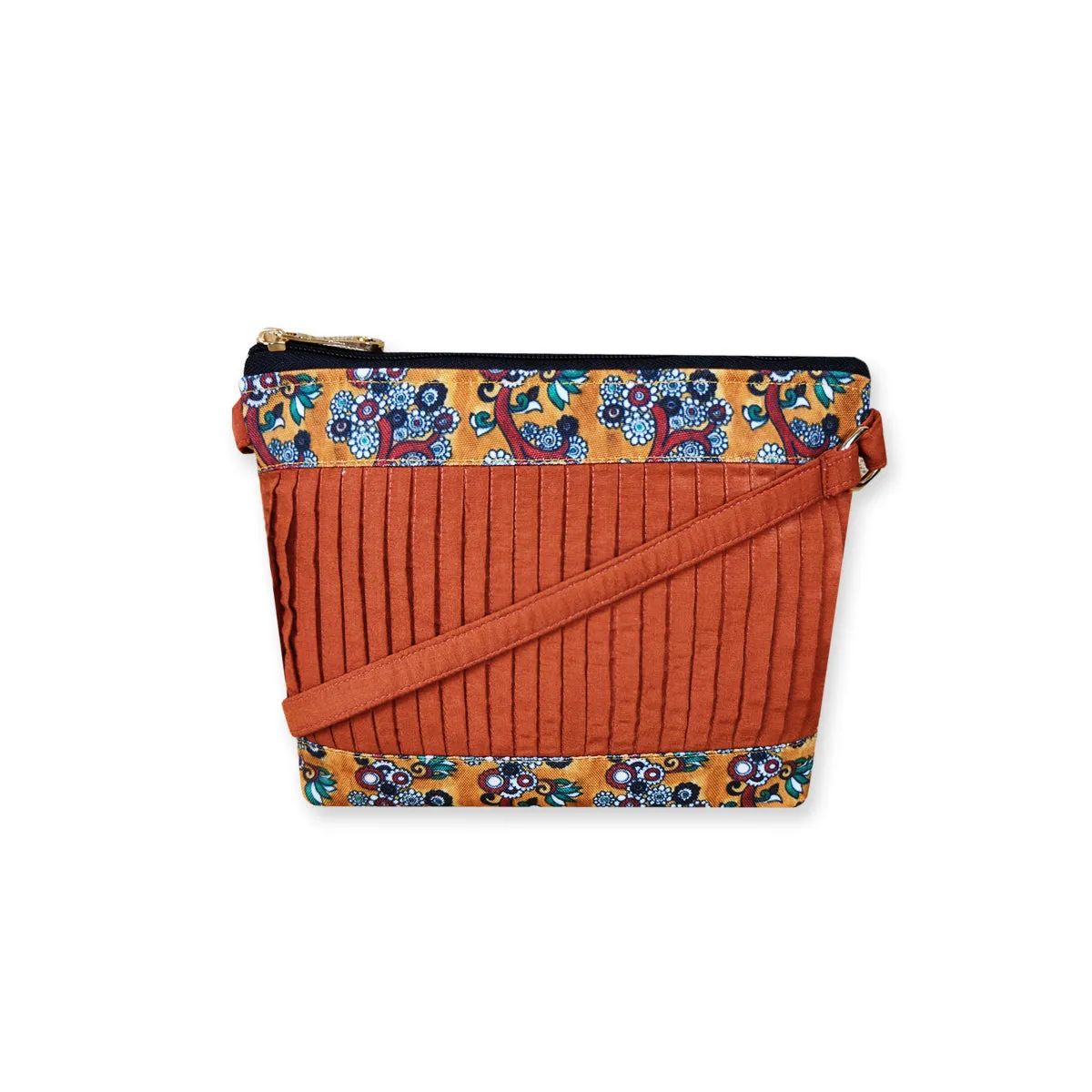 Pleated Rust-Orange Sling Bag
