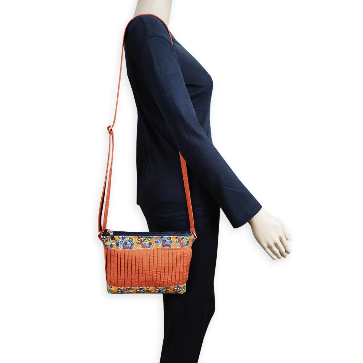 Pleated Rust-Orange Sling Bag