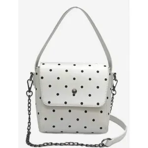 Polka Dot Flap Top Handle Shoulder Bag - White
