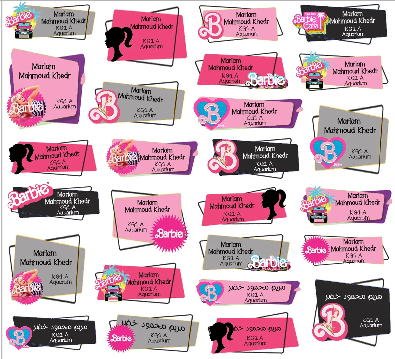 ""Barbie" School labels packs