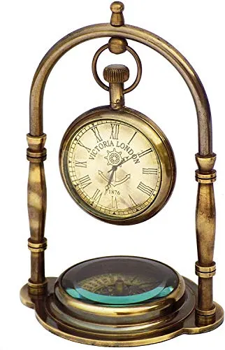 Rao Desk Clock Table Clock with Maritime Vintage Brass Compass Antique Victoria London Nautical Brass Antique Table Clock