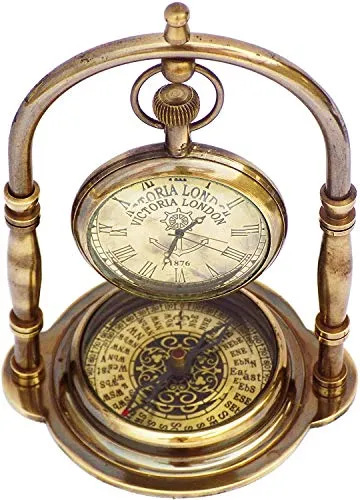 Rao Desk Clock Table Clock with Maritime Vintage Brass Compass Antique Victoria London Nautical Brass Antique Table Clock