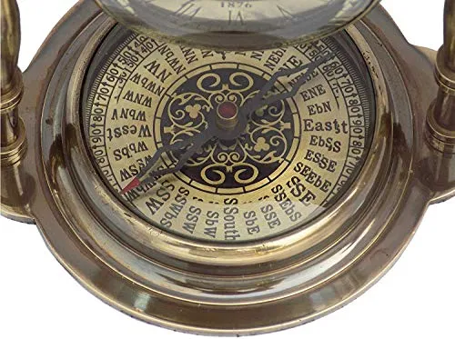 Rao Desk Clock Table Clock with Maritime Vintage Brass Compass Antique Victoria London Nautical Brass Antique Table Clock