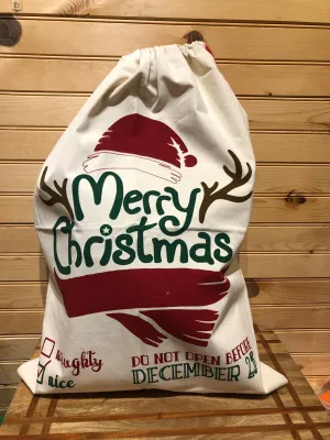 Santa Sack -SS36 - Merry Christmas with Scarf and Santa Hat Deer