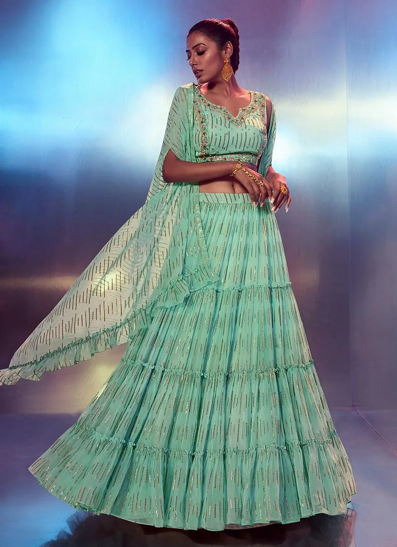Sea Green Ruffle Designer Chaniya Choli