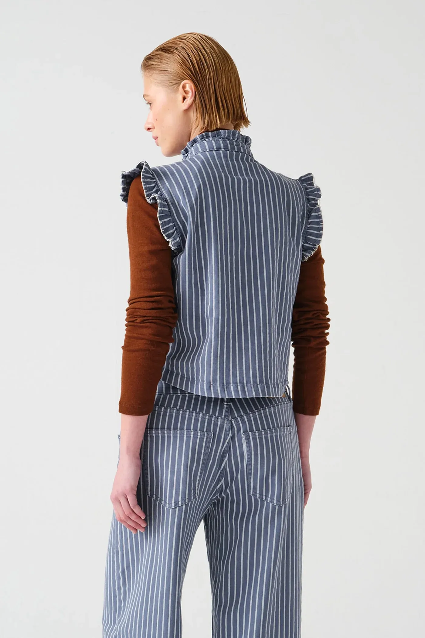 Seventy   Mochi Pablo Washed Denim Wide Stripe Waistcoat