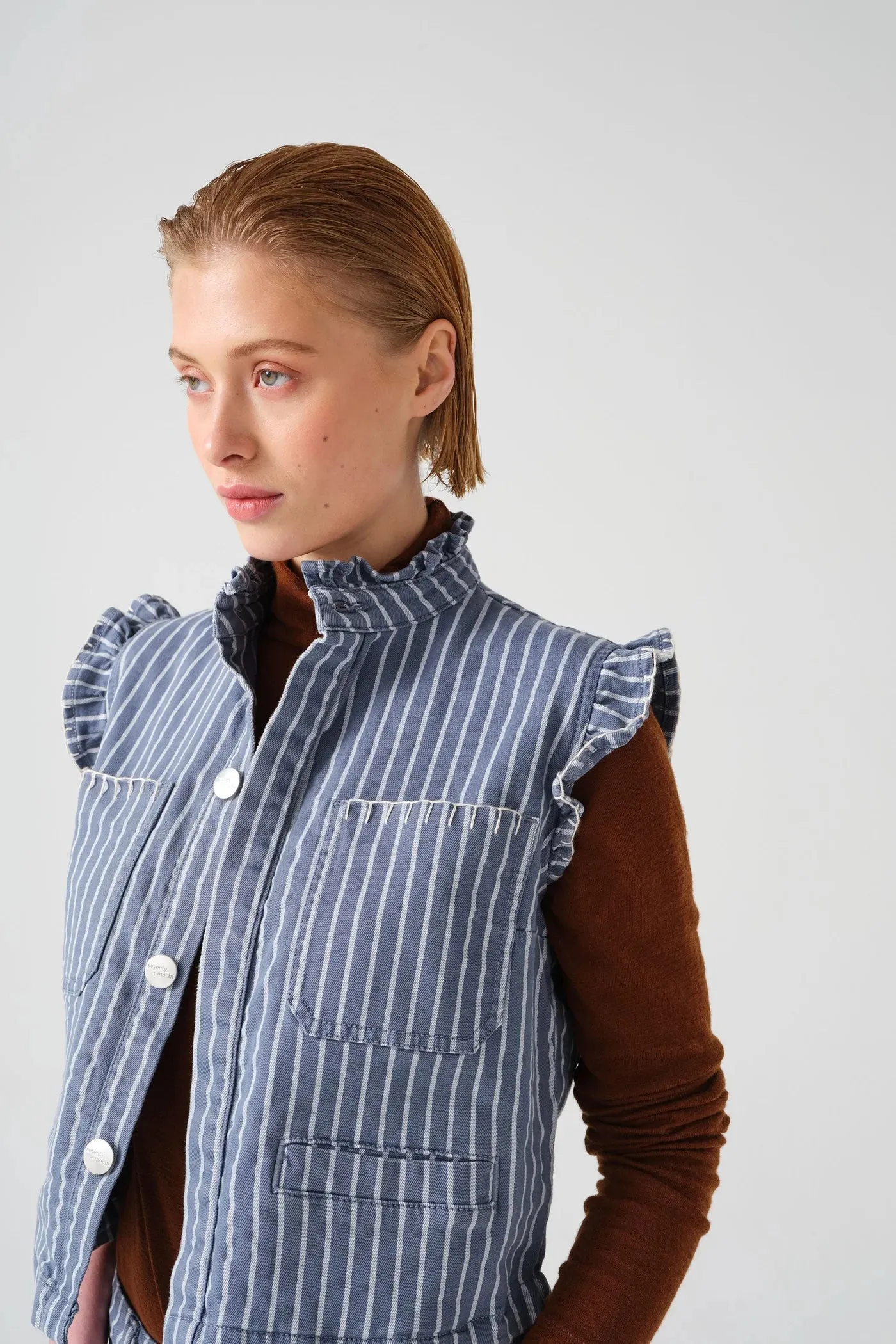 Seventy   Mochi Pablo Washed Denim Wide Stripe Waistcoat