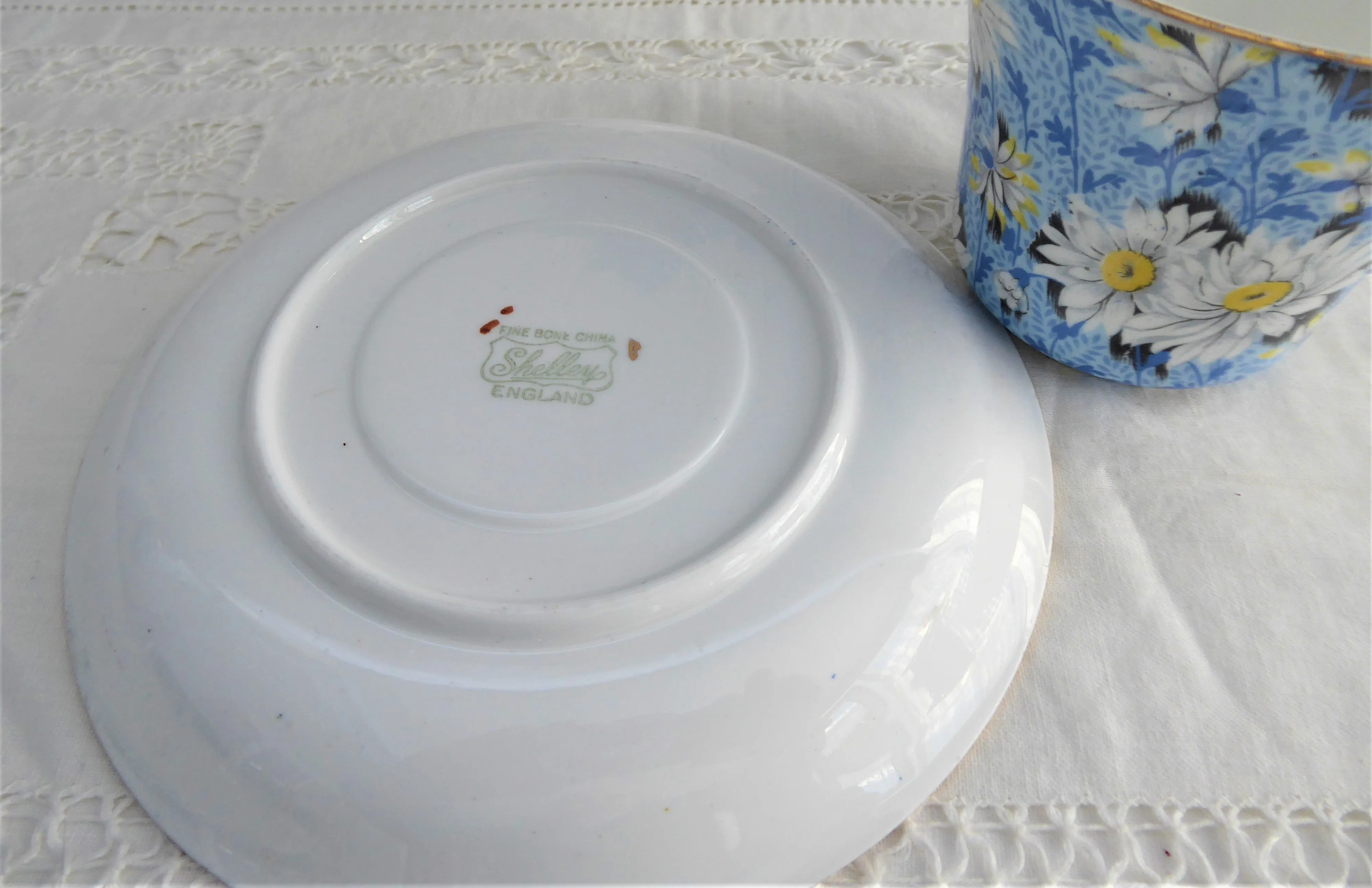 Shelley Blue Daisy Chintz Cup and Saucer Rare Dorothy Shape England Teacups