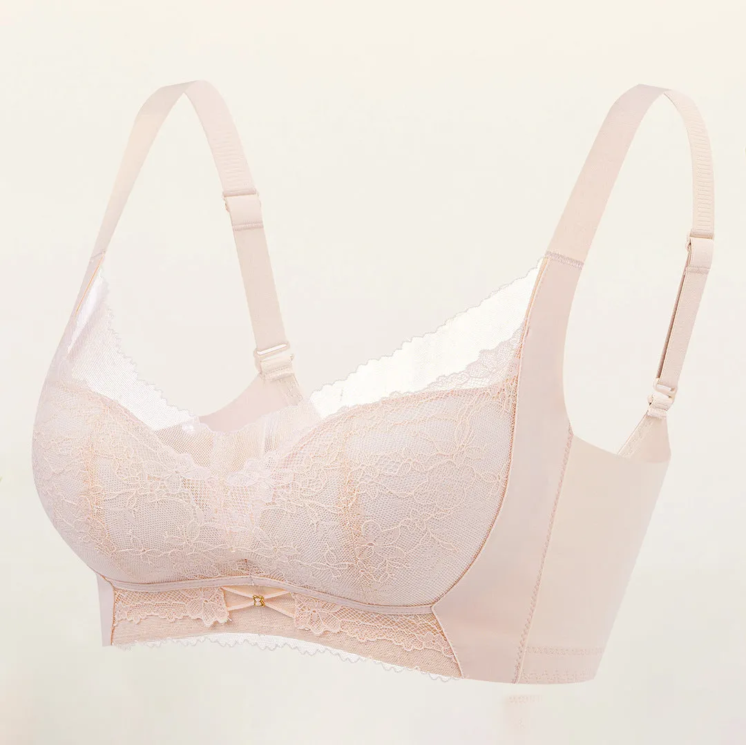 Side boneless underwear for women with small breasts, medium and thick cups, comfortable and breathable, no wires, traceless lace bra