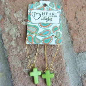 Stone Cross Green Earrings