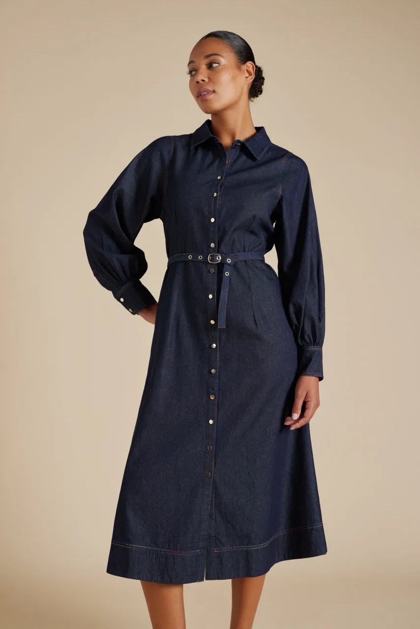 Tess Dress in Rainbow Indigo Denim