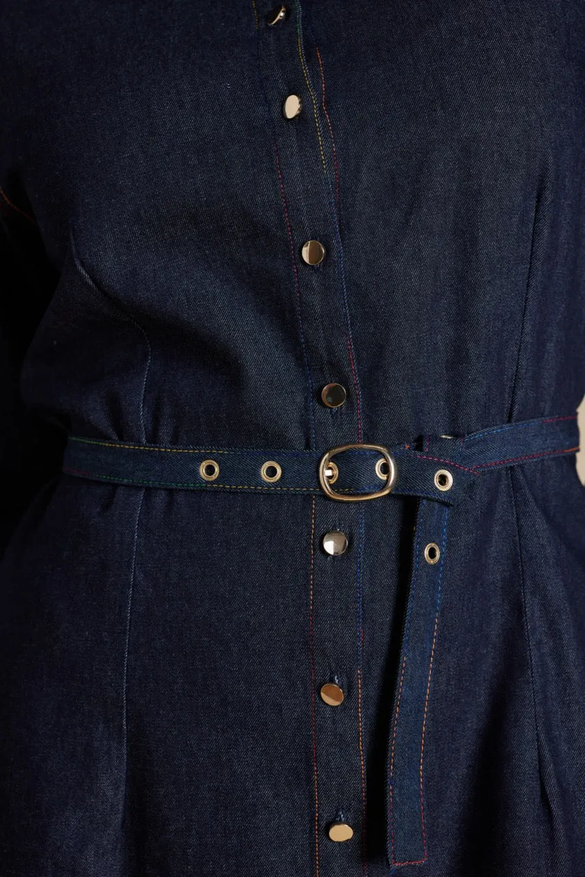 Tess Dress in Rainbow Indigo Denim
