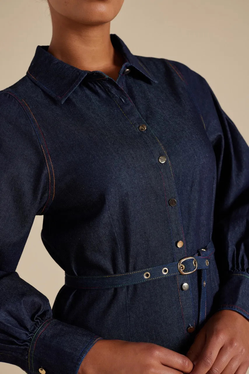 Tess Dress in Rainbow Indigo Denim