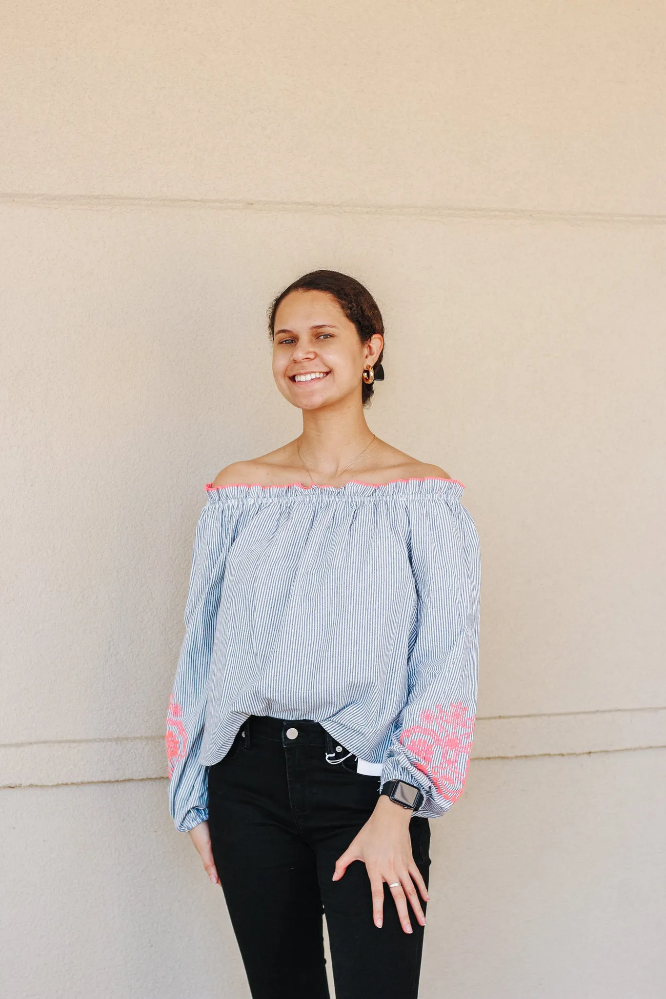 The High Road Blue Stripe Floral Blouse