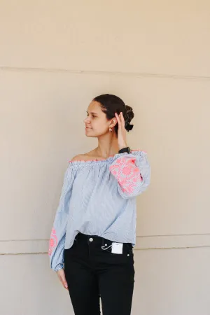 The High Road Blue Stripe Floral Blouse