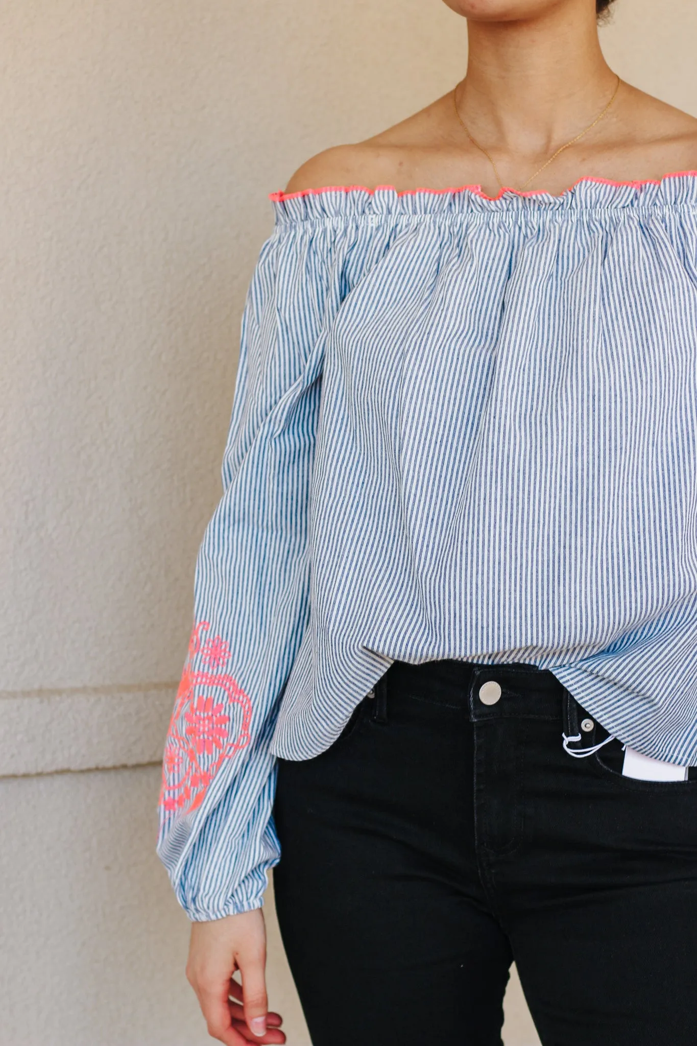 The High Road Blue Stripe Floral Blouse
