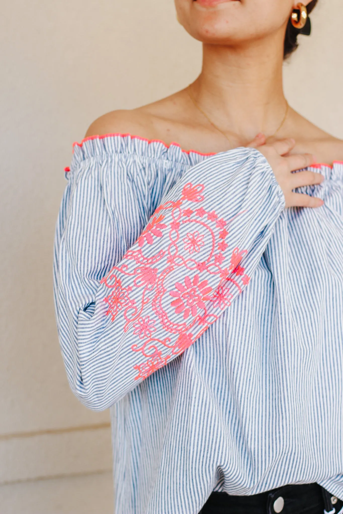 The High Road Blue Stripe Floral Blouse