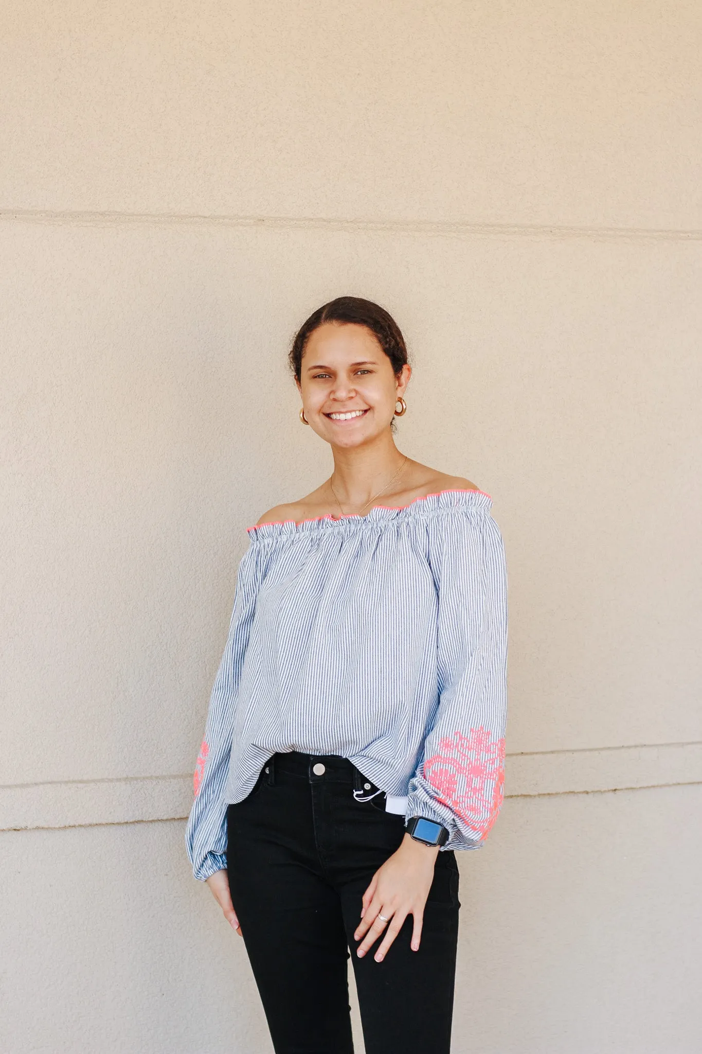 The High Road Blue Stripe Floral Blouse
