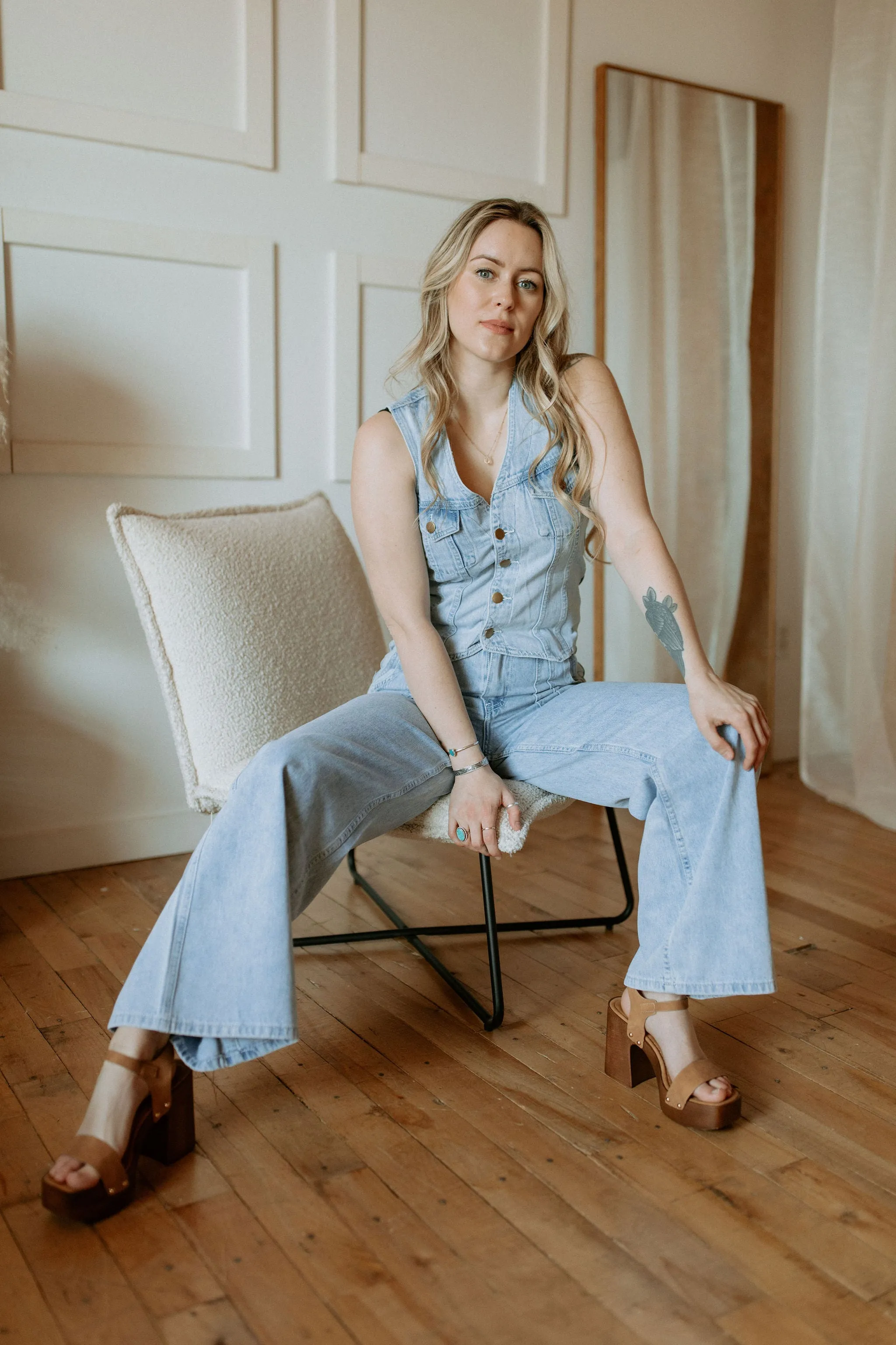 The Jones Wide Leg Denim Pants - Light Blue