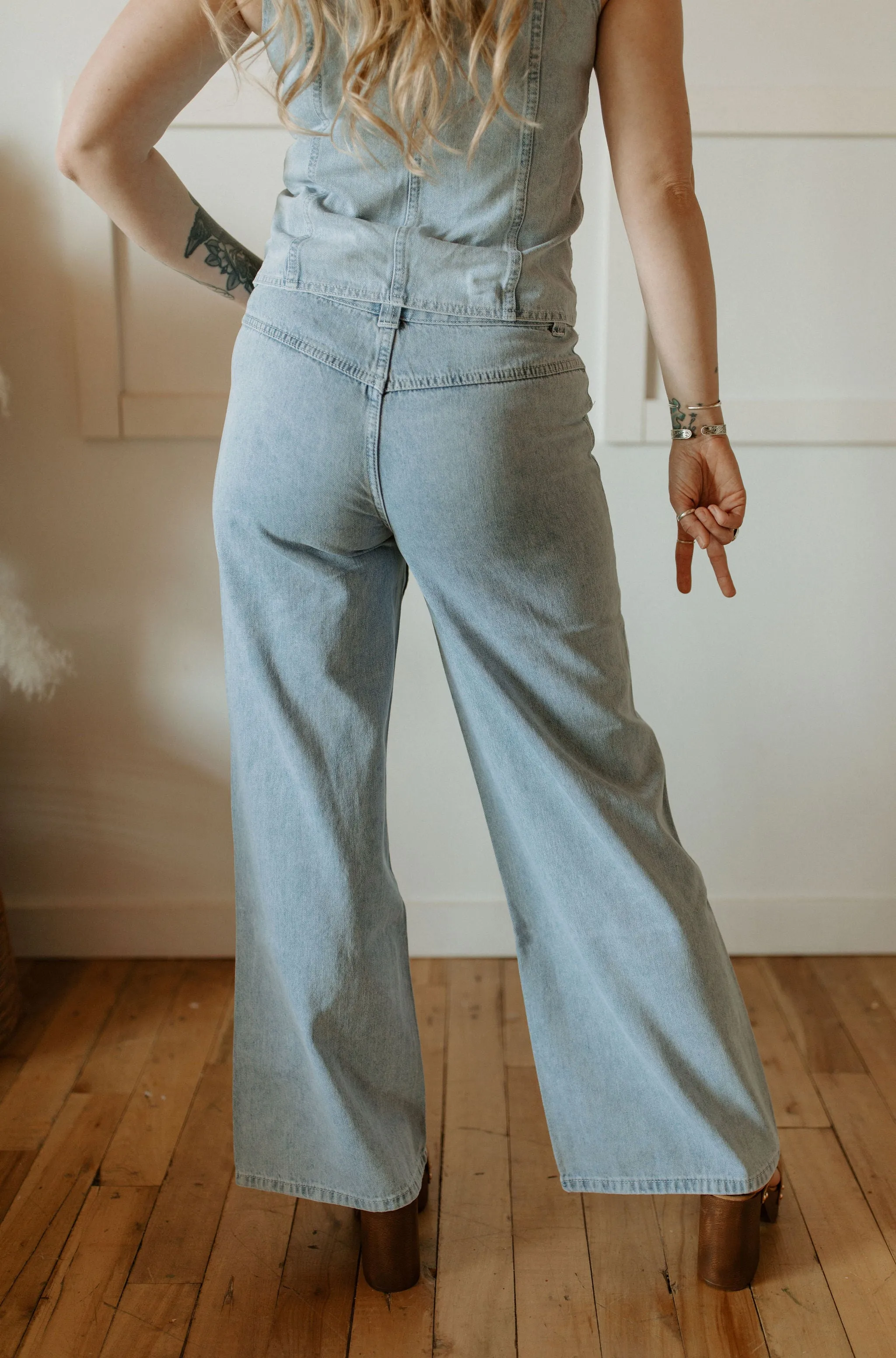 The Jones Wide Leg Denim Pants - Light Blue