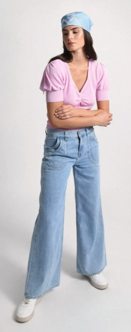 The Jones Wide Leg Denim Pants - Light Blue