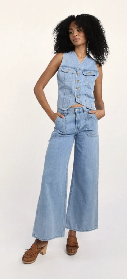 The Jones Wide Leg Denim Pants - Light Blue