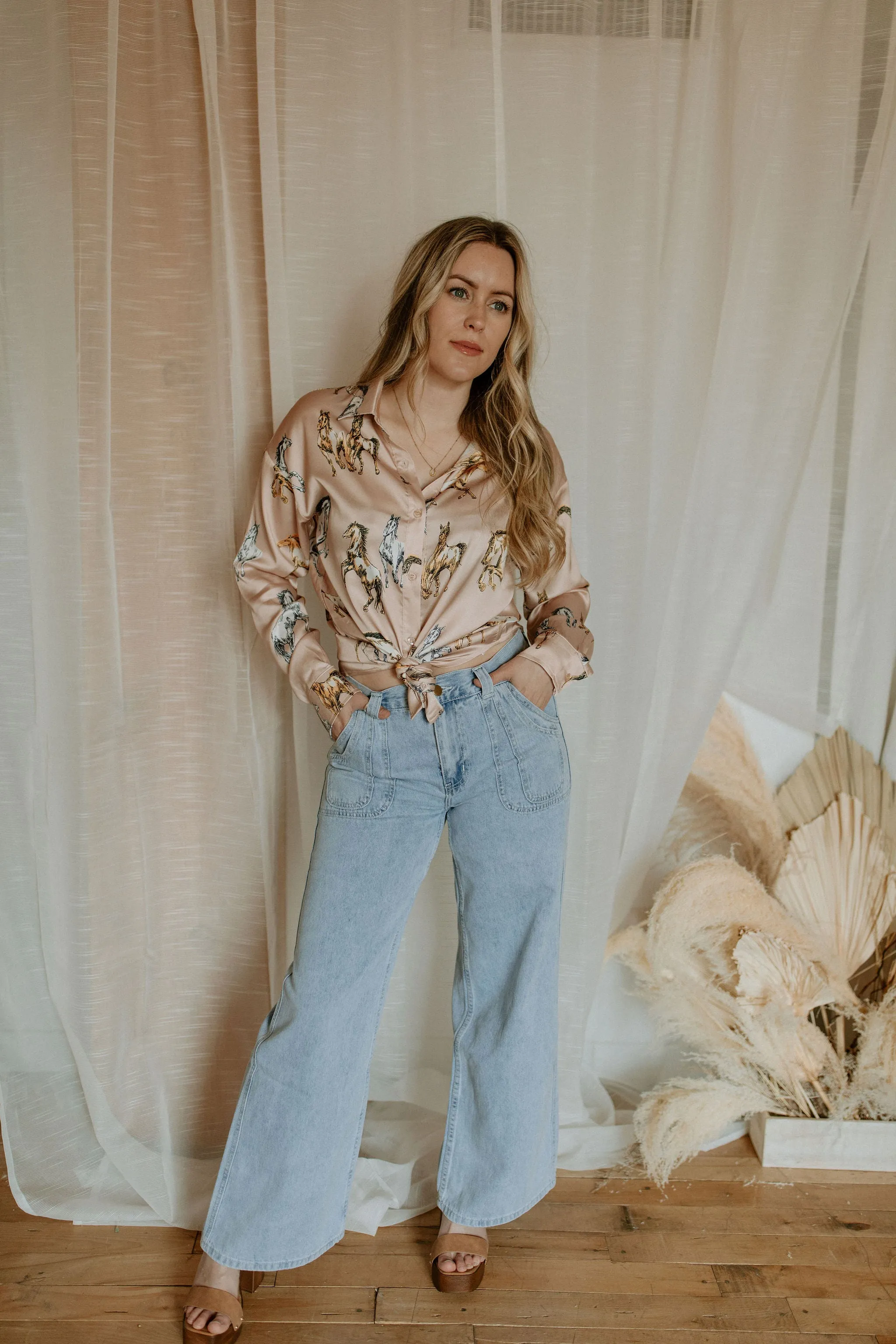 The Jones Wide Leg Denim Pants - Light Blue