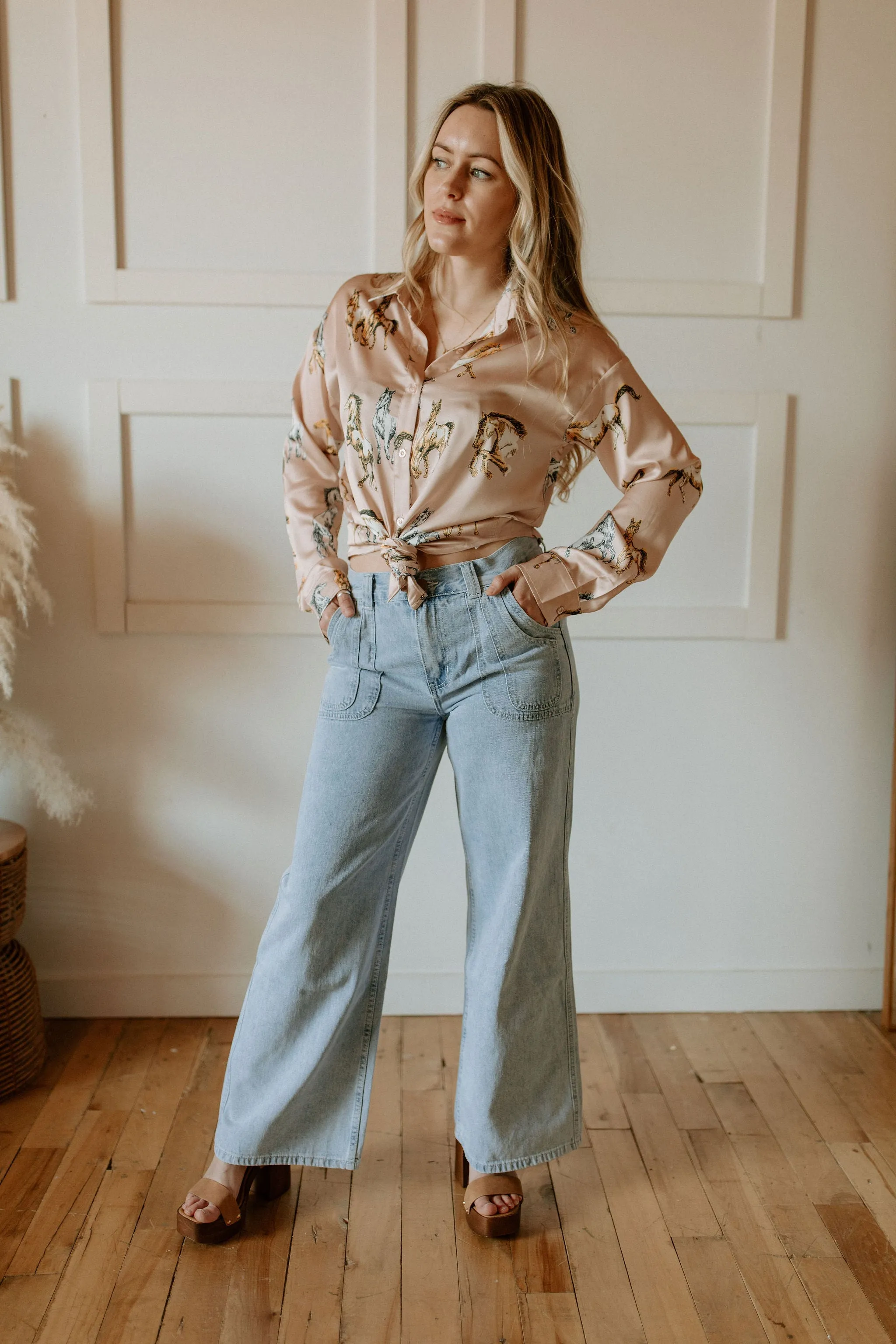 The Jones Wide Leg Denim Pants - Light Blue