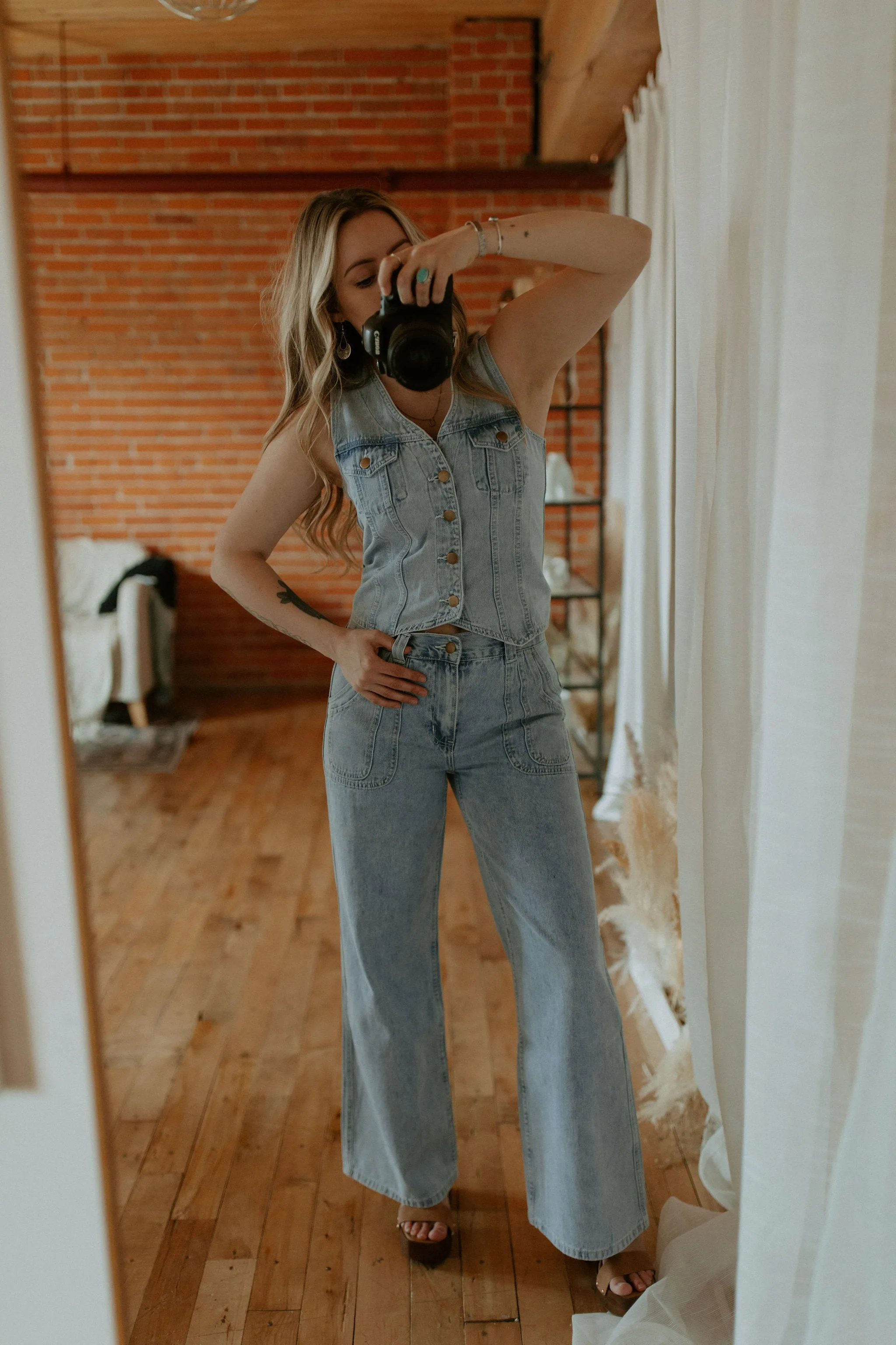 The Jones Wide Leg Denim Pants - Light Blue