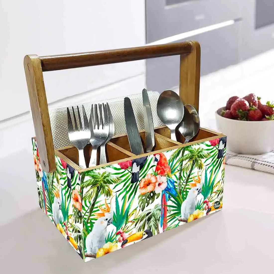 Tissue Paper Holder for Table Spoons Forks Organizer - Parrots