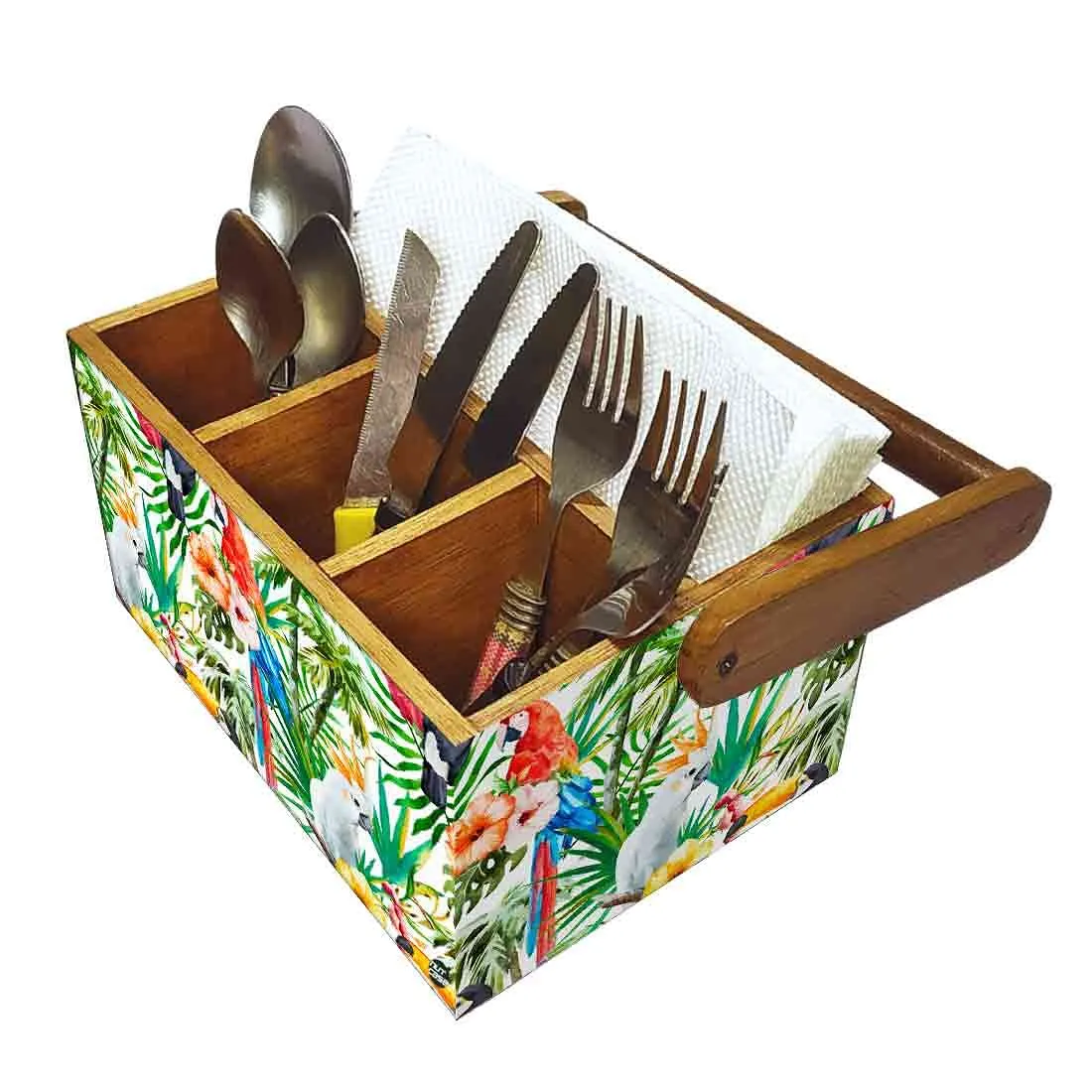 Tissue Paper Holder for Table Spoons Forks Organizer - Parrots