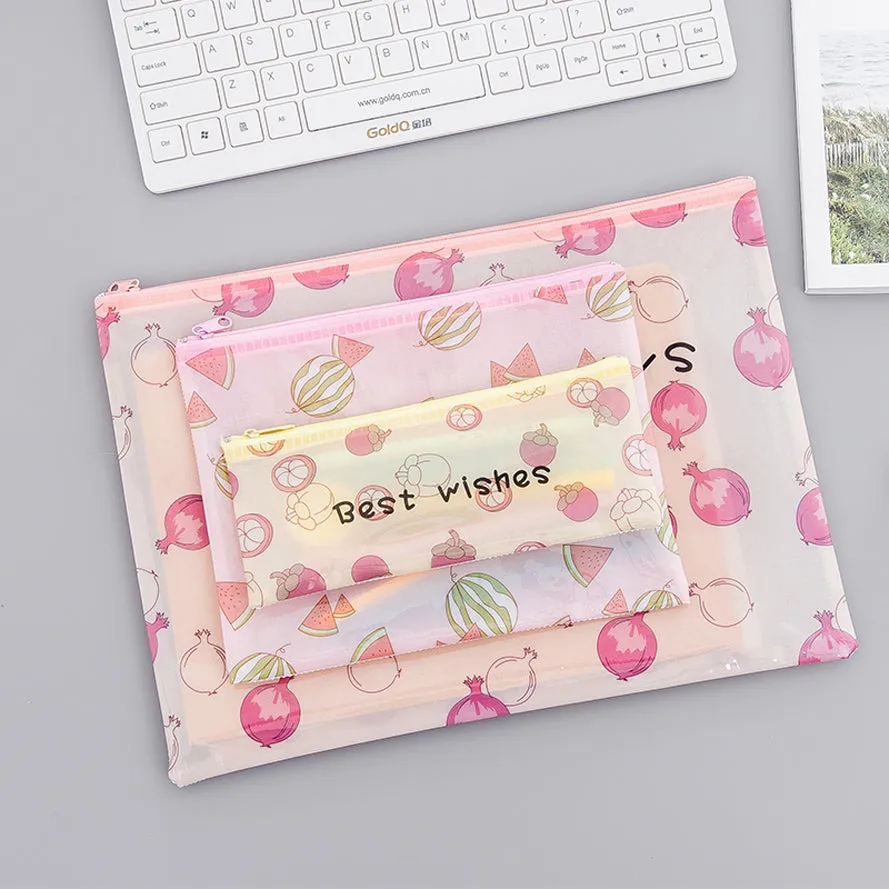 Transparent Zipper Grid Pencil Pouch Pack