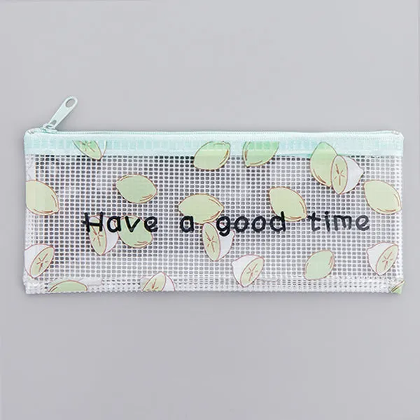 Transparent Zipper Grid Pencil Pouch Pack