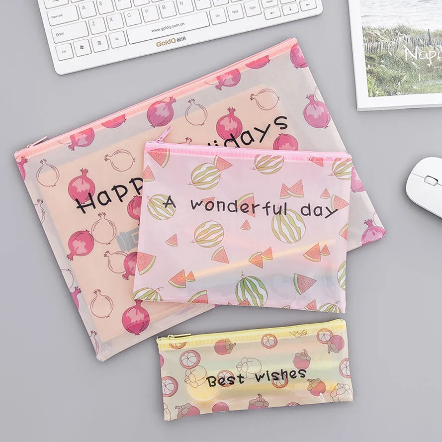 Transparent Zipper Grid Pencil Pouch Pack