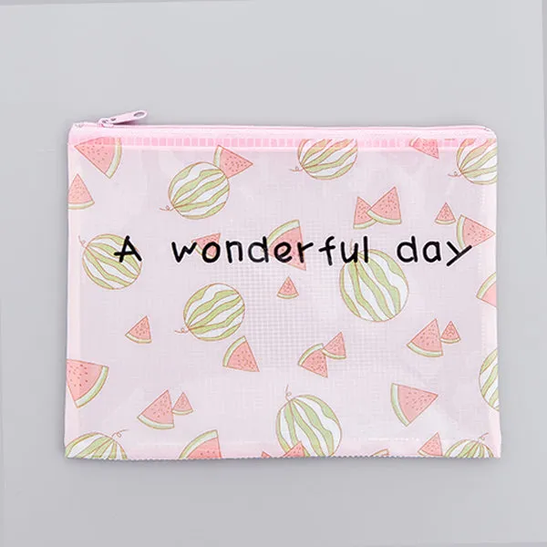 Transparent Zipper Grid Pencil Pouch Pack