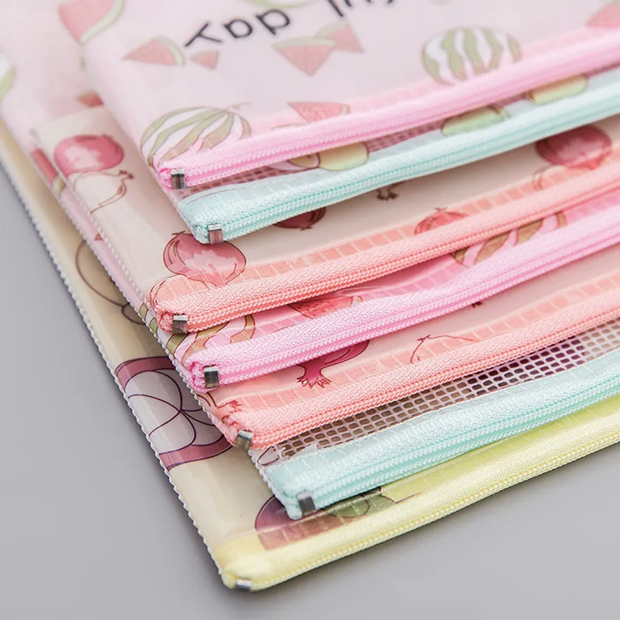 Transparent Zipper Grid Pencil Pouch Pack