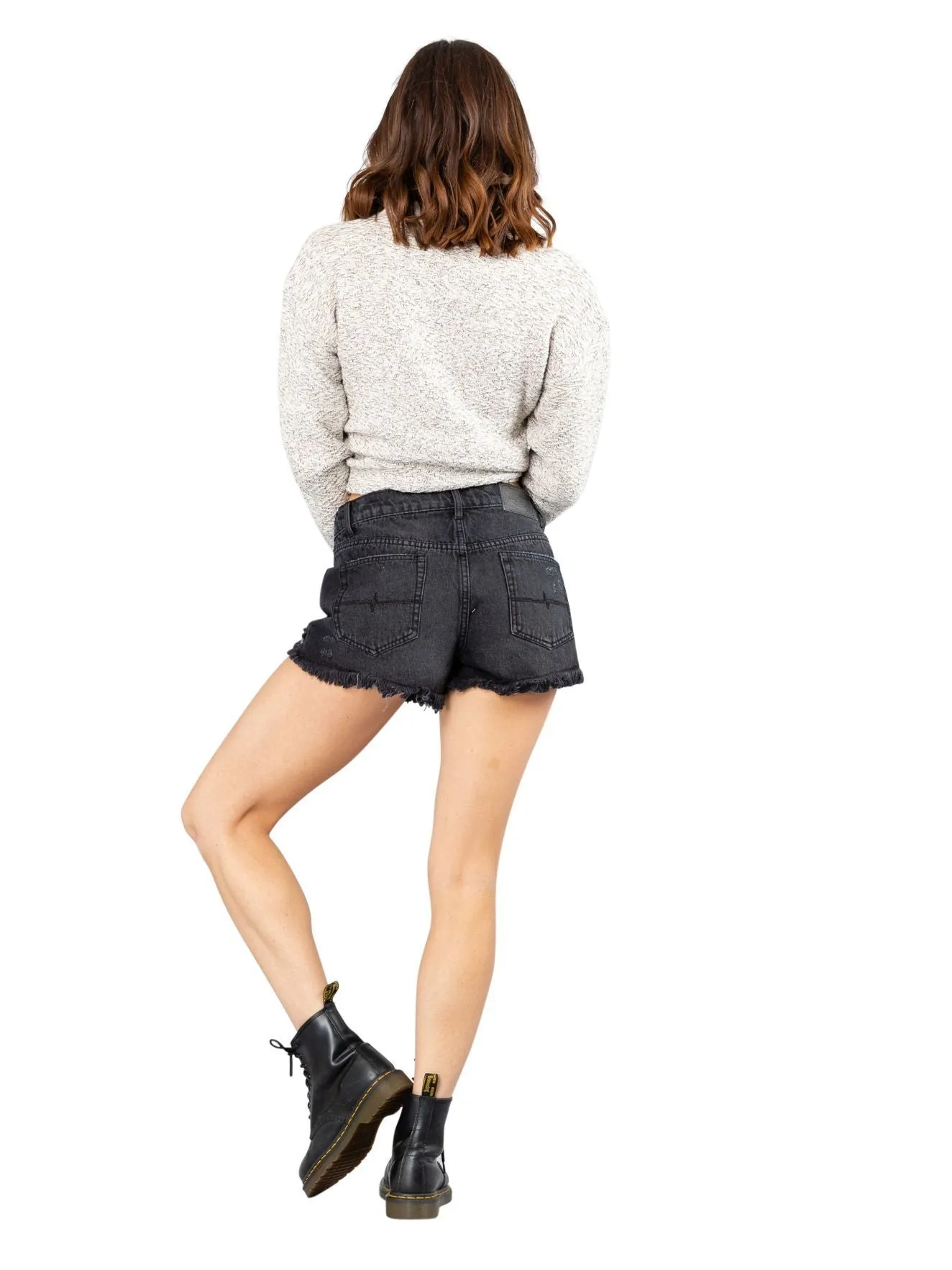 Trashed Back Mid Denim Short - Aces Black