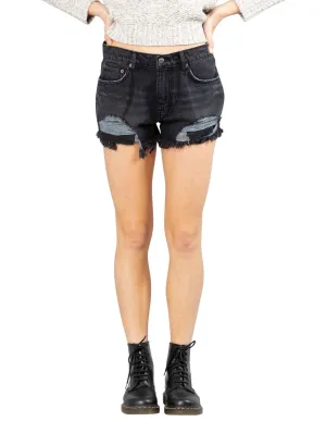 Trashed Back Mid Denim Short - Aces Black