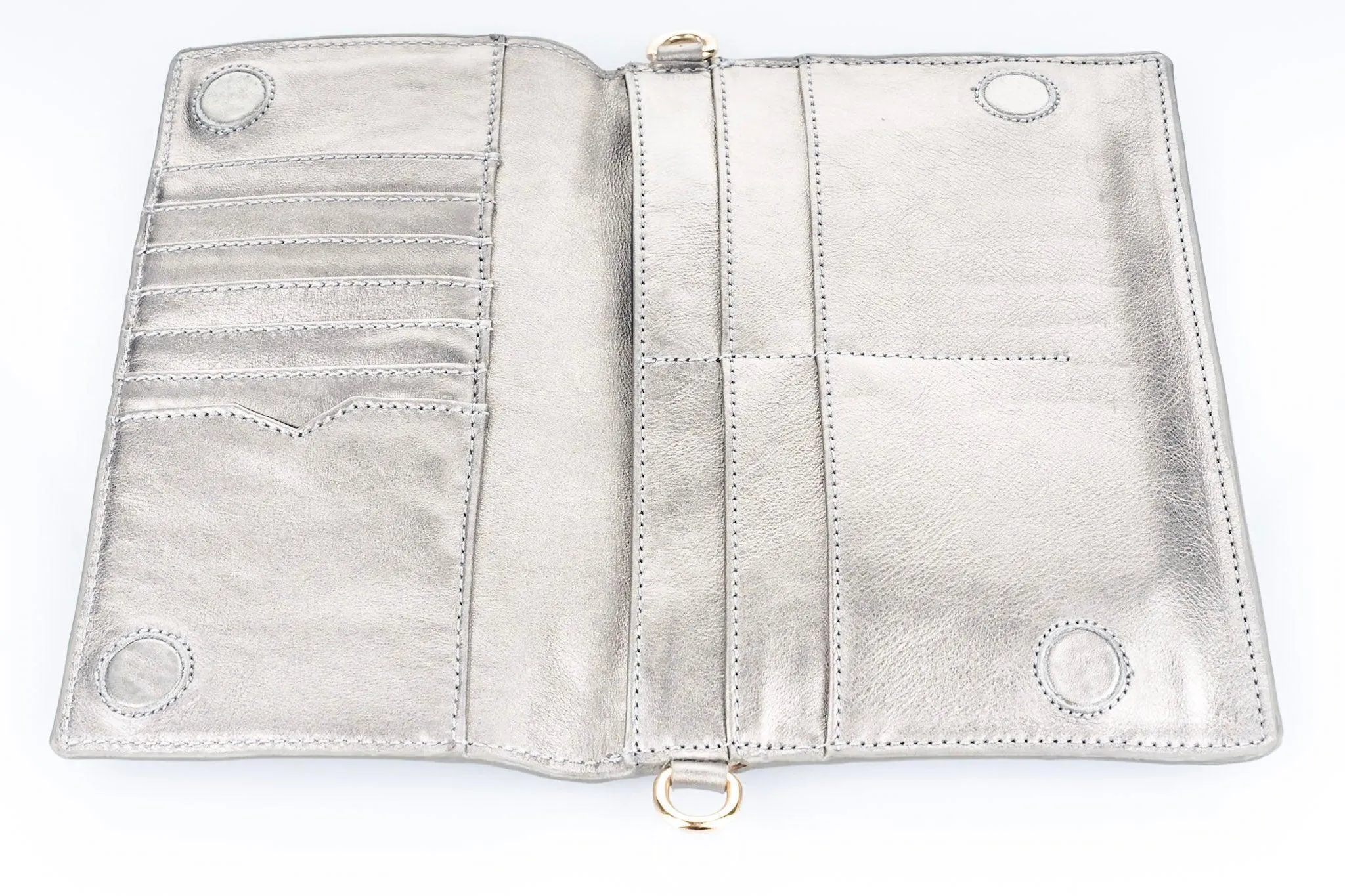TriVersa Luxe - Passport Leather Trio: Passport Holder, Wallet, & Crossbody Clutch - Silver