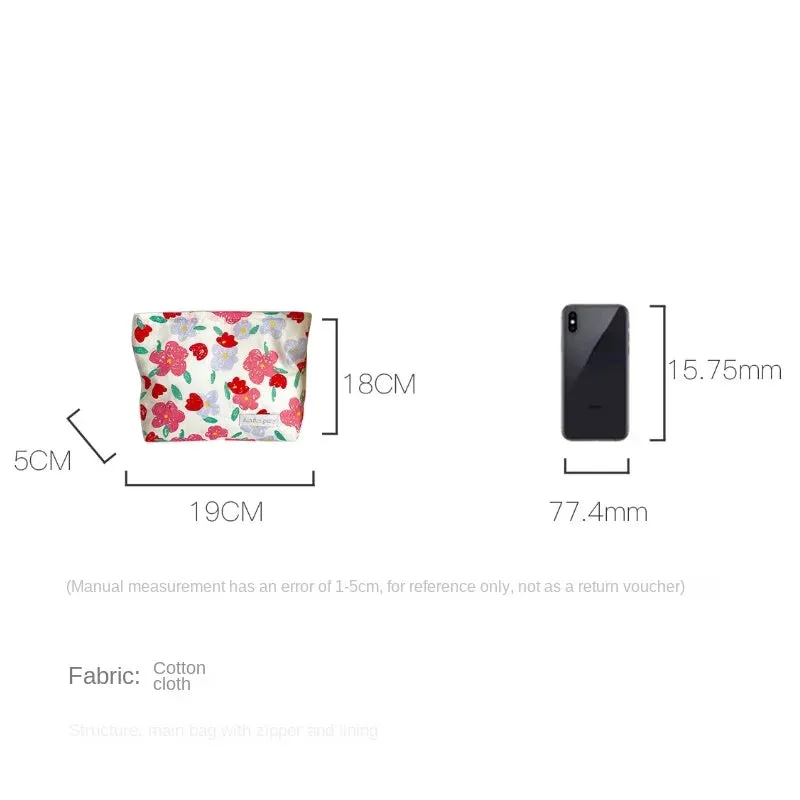 UAKISS  - Korean Floral Cosmetic Bag Cotton Fabric Makeup Organizer Bags Women Portable Cosmetic Storage Pouch Zipper Beauty Case Clutches