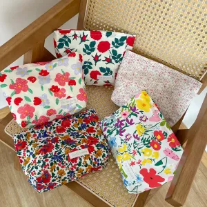 UAKISS  - Korean Floral Cosmetic Bag Cotton Fabric Makeup Organizer Bags Women Portable Cosmetic Storage Pouch Zipper Beauty Case Clutches
