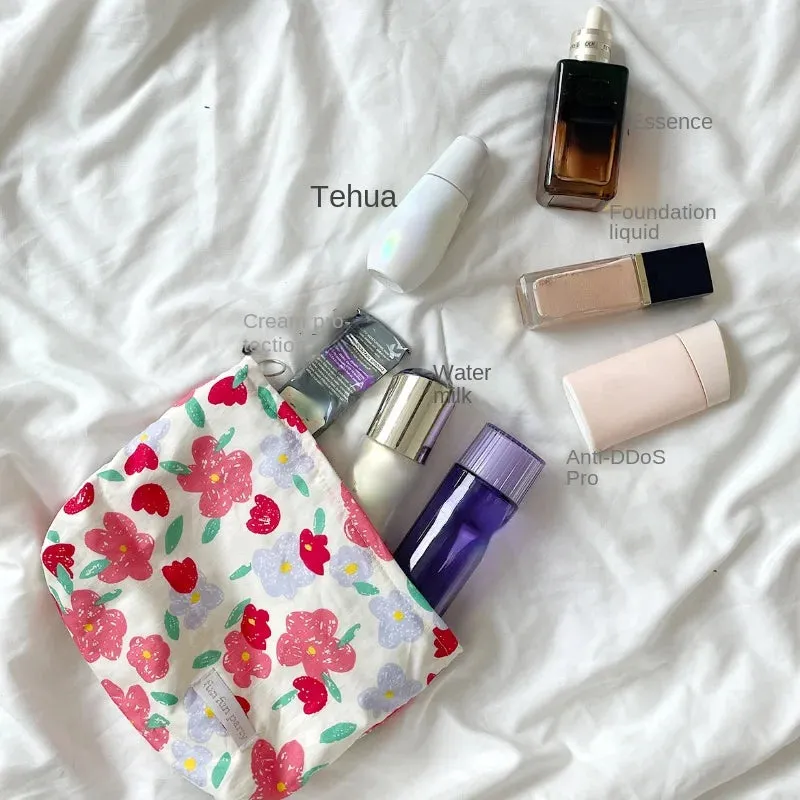UAKISS  - Korean Floral Cosmetic Bag Cotton Fabric Makeup Organizer Bags Women Portable Cosmetic Storage Pouch Zipper Beauty Case Clutches