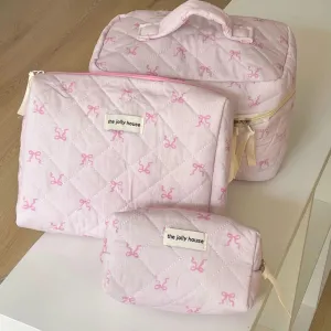 Uakiss Pink Bowknot Quilting Women Cosmetic Bag Portable Zipper Makeup Travel Organizer Female Handbag Toiletry Pouch For Girls