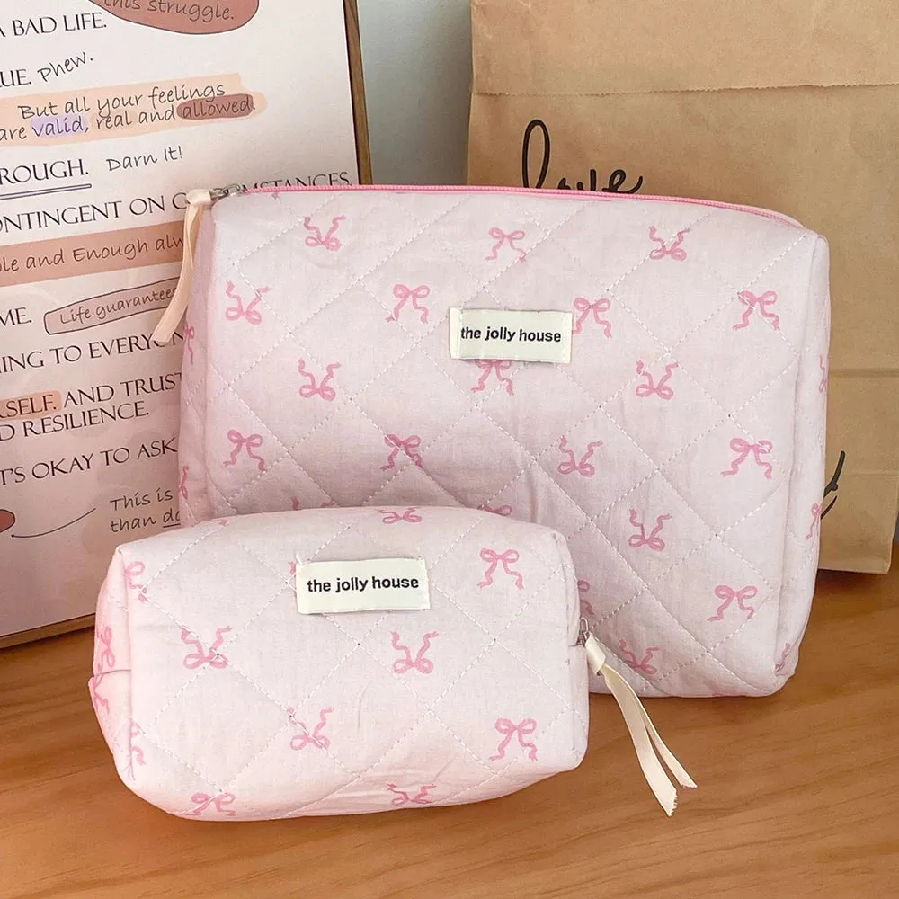 Uakiss Pink Bowknot Quilting Women Cosmetic Bag Portable Zipper Makeup Travel Organizer Female Handbag Toiletry Pouch For Girls