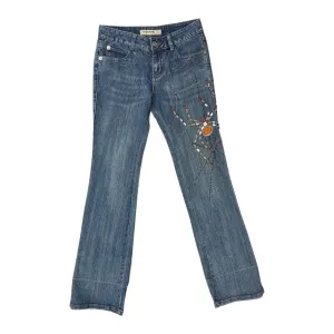 Vintage Y2K Blue Embellished Embroidered Spider Web Bootcut Denim Jeans 8 10 S