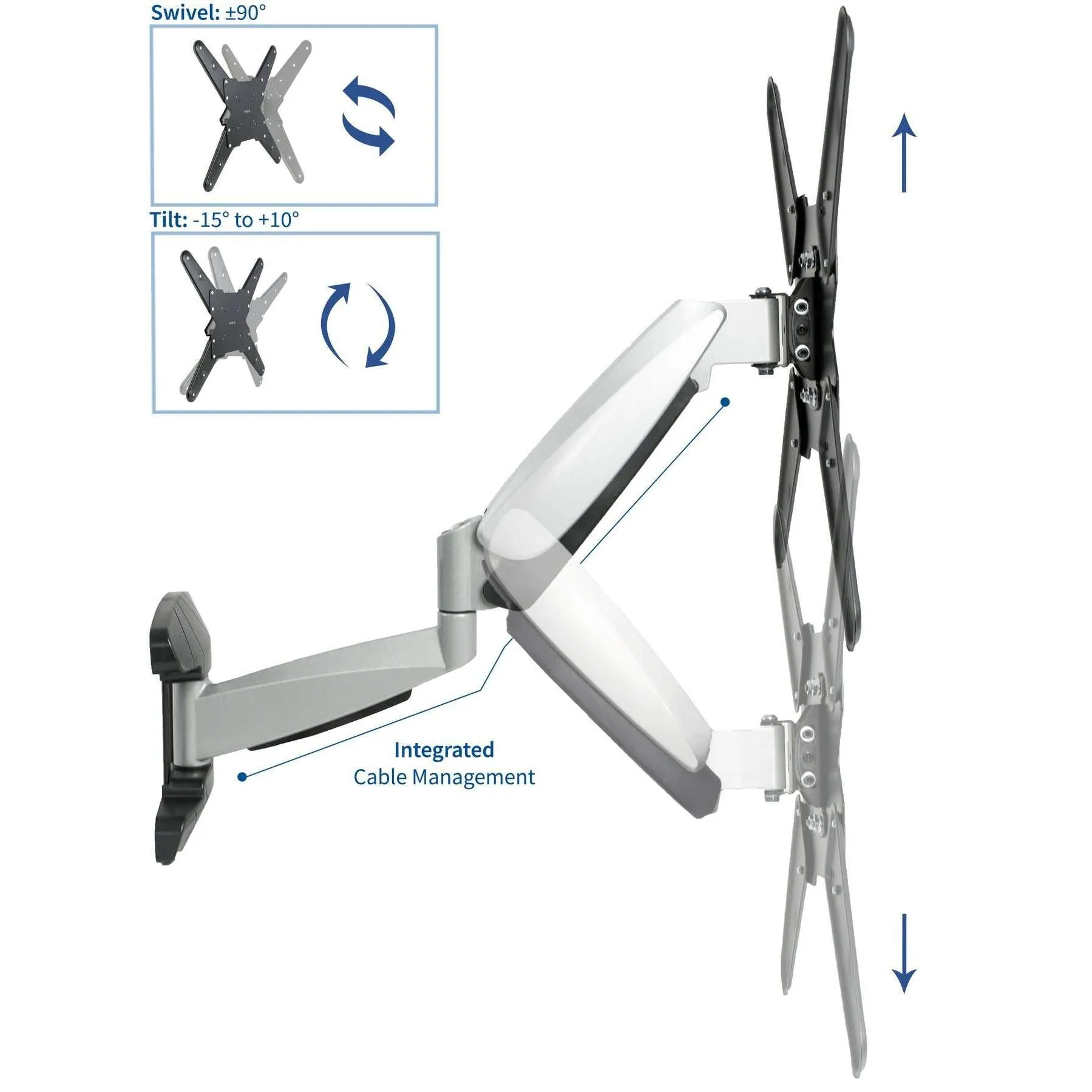 VIVO Silver Pneumatic Arm Wall Mount for 26" to 55" TVs, MOUNT-VW03G, -VW04G